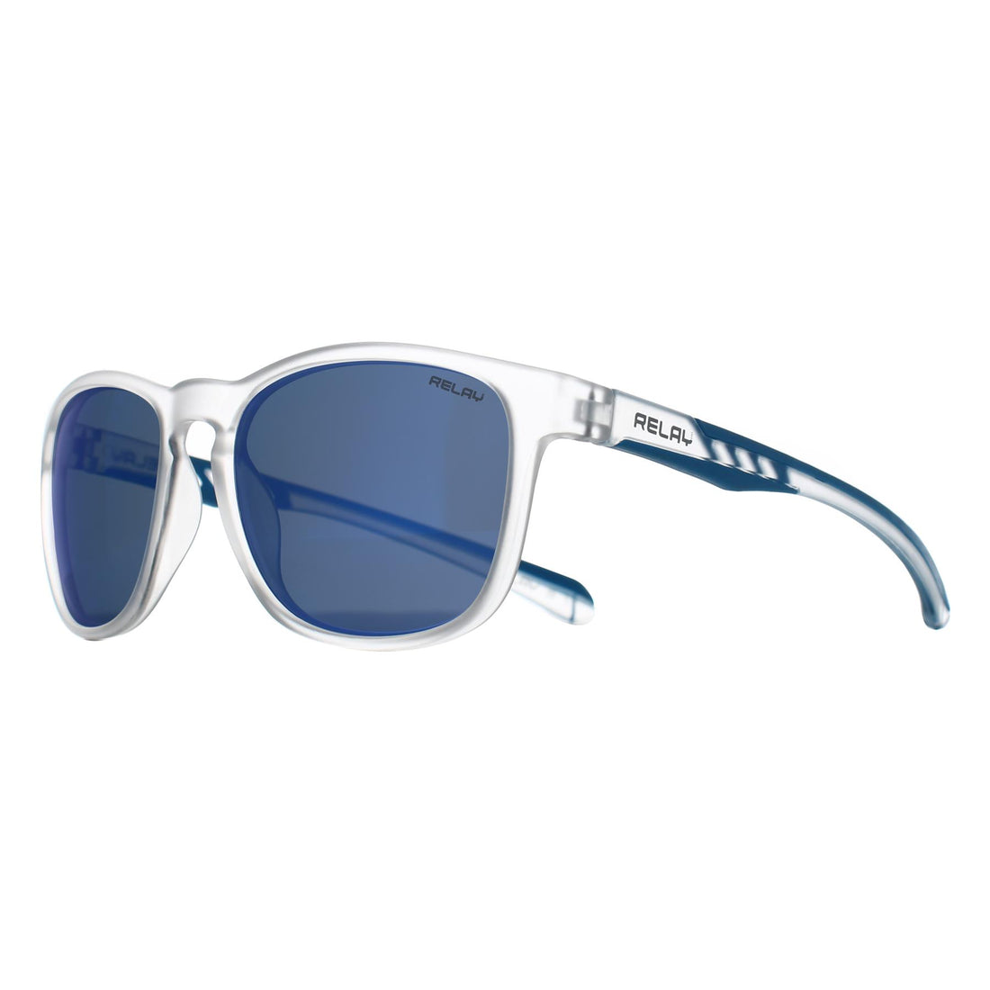 Relay Round Unisex Matte Transparent and Blue Revo Polarized Pulse Sunglasses