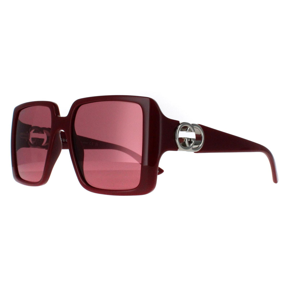 Gucci Square Womens Burgundy with Silver Red with Silver Mirror GG1692S