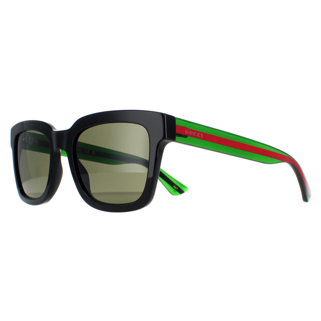Gucci Sunglasses GG0001SN 002 Black and Green With Red Stripe Green