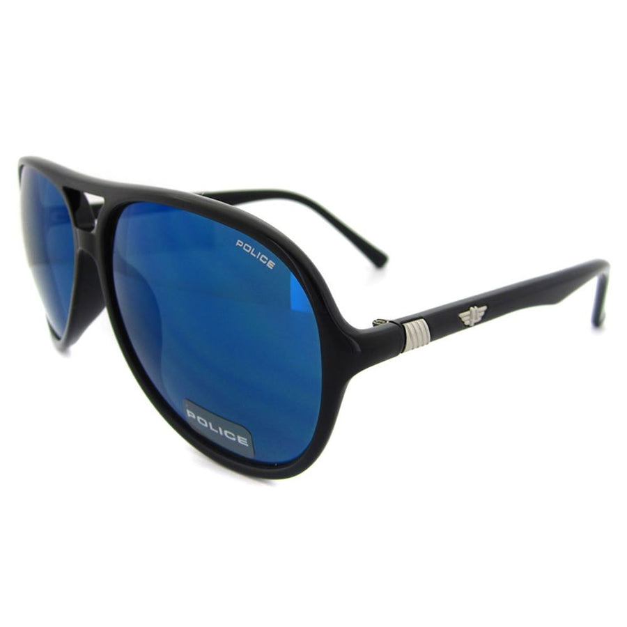 Police 1718 Sunglasses Shiny Black / Blue Mirror