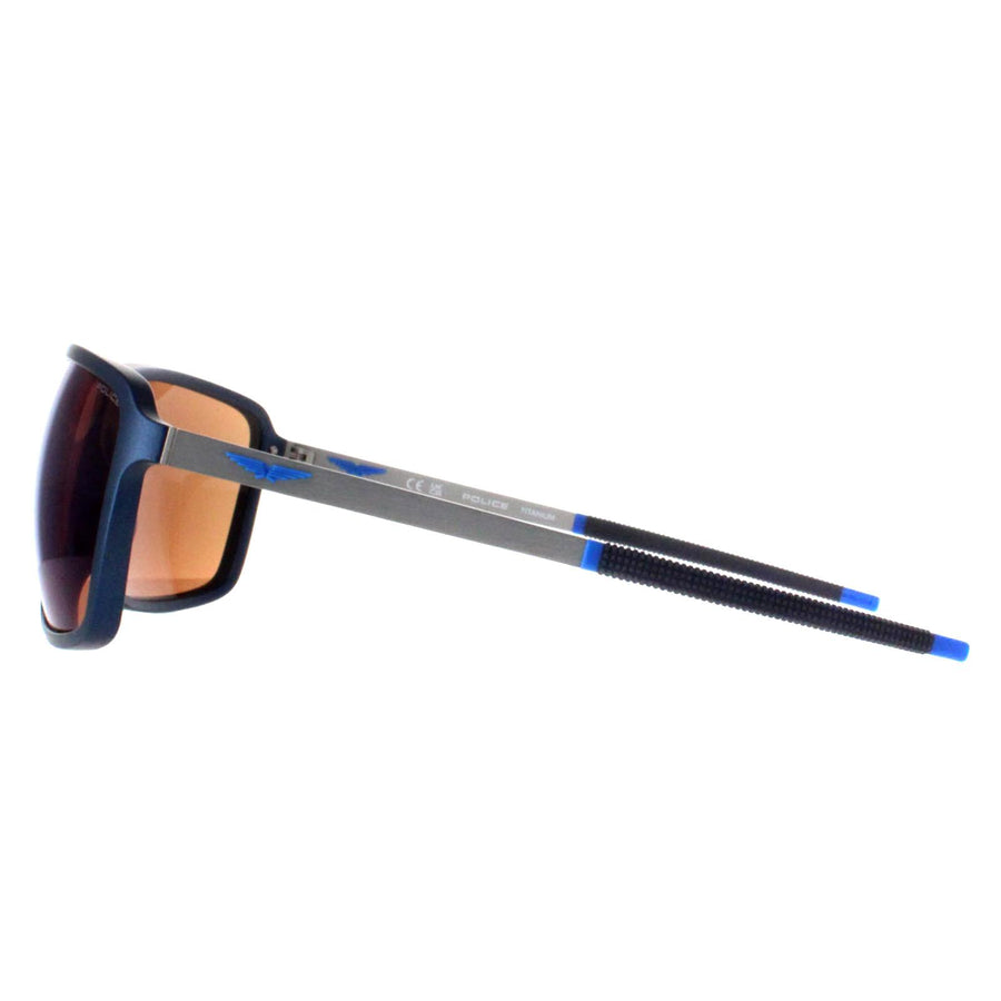 Police Sunglasses SPLL15 Solstice 4 V78B Semi Matte Ruthenium Blue Brown Mirror Blue