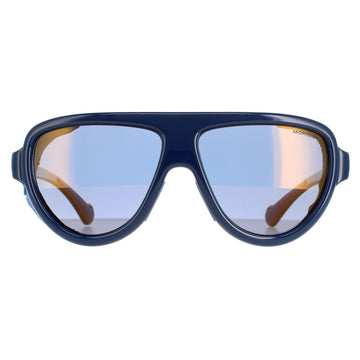 Moncler Sunglasses ML0089 90D Blue Leather Gold Mirror