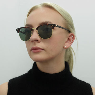 Rayban Sunglasses Clubmaster 3016 990/58 Red Havana Green Polarized Large 51mm