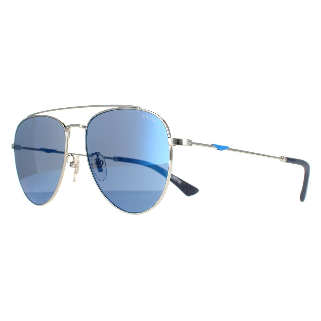 Police Sunglasses SPL995M Origins Lite 1 579B Silver Blue Mirrored