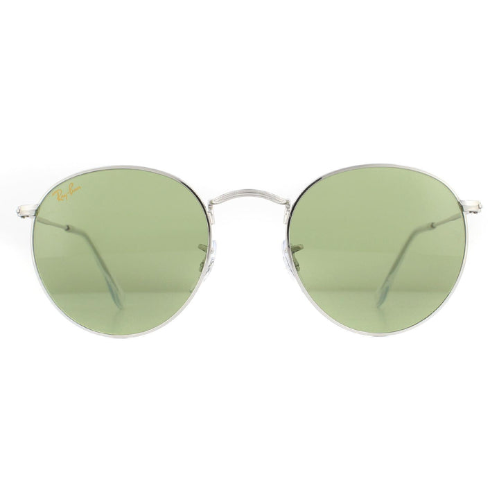 Ray-Ban Sunglasses Round Metal 3447 91984E Silver Light Green