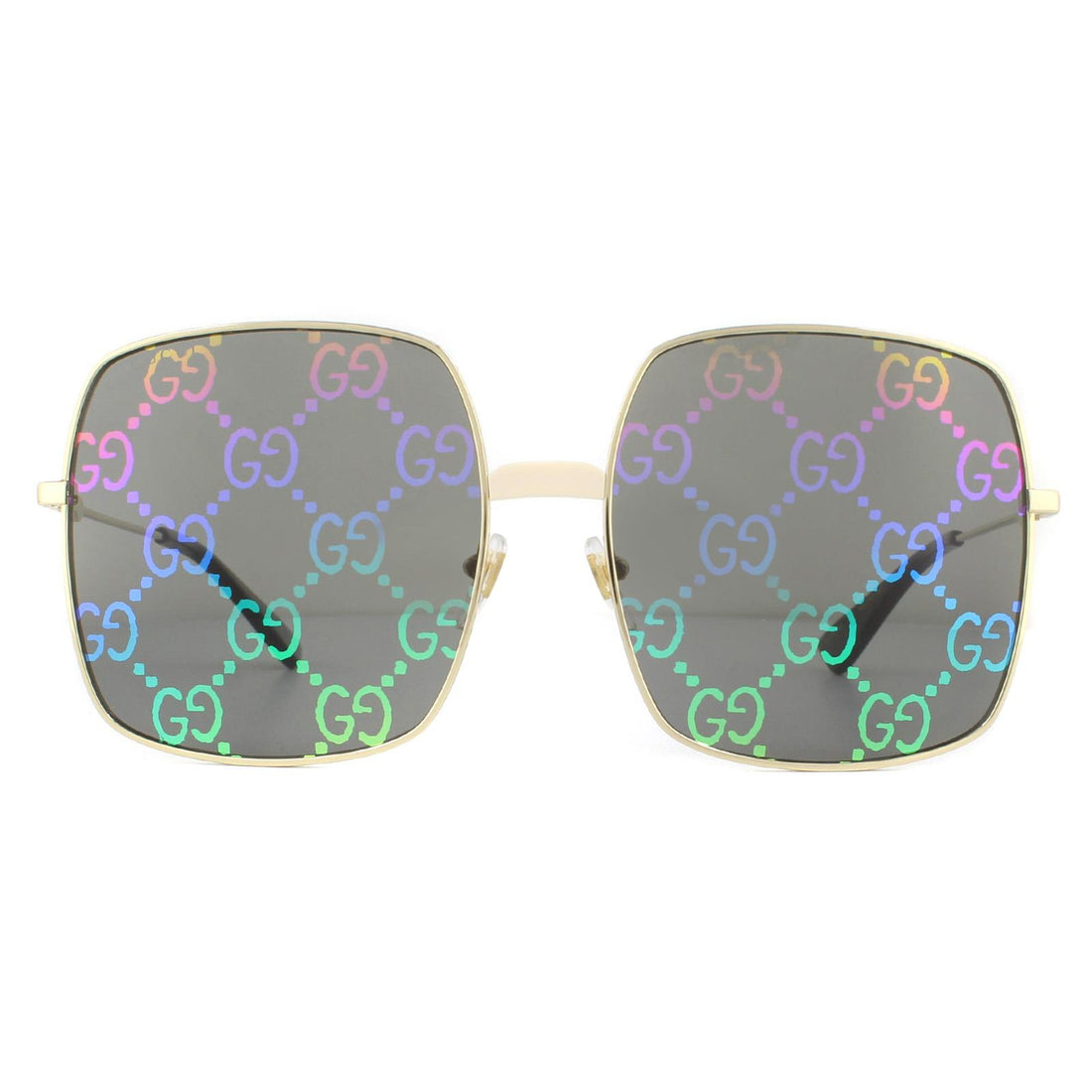 Gucci GG0414S Sunglasses Gold / Grey with Multicolour Gradient Mirror