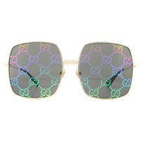 Gucci GG0414S Sunglasses Gold Grey with Multicolour Gradient Mirror