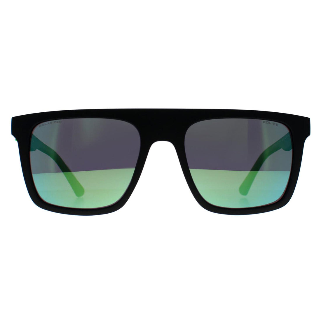 Police Sunglasses SPLF61 Beyond Lite 2 U28V Matte Black Smoke Green Mirror