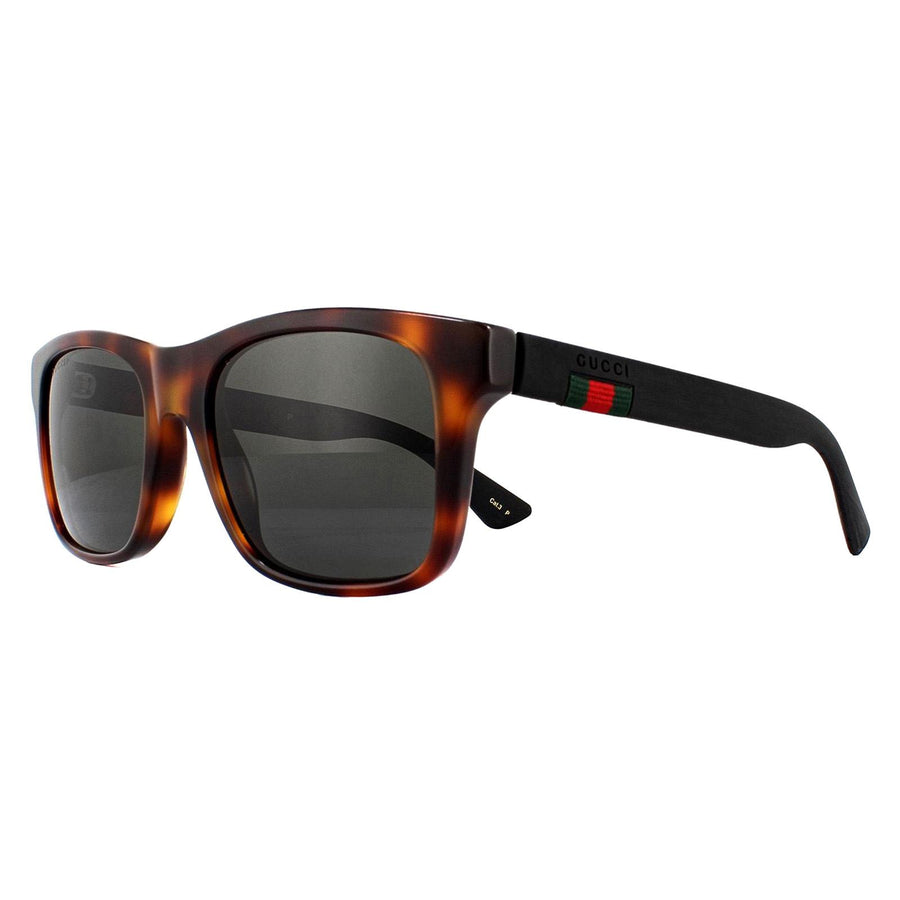 Gucci Sunglasses GG0008S 006 Havana Black Rubber Grey Polarized