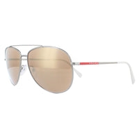 Prada Sport Sunglasses PS 55US 5AVHD0 Gunmetal Dark Brown Gold Mirrored