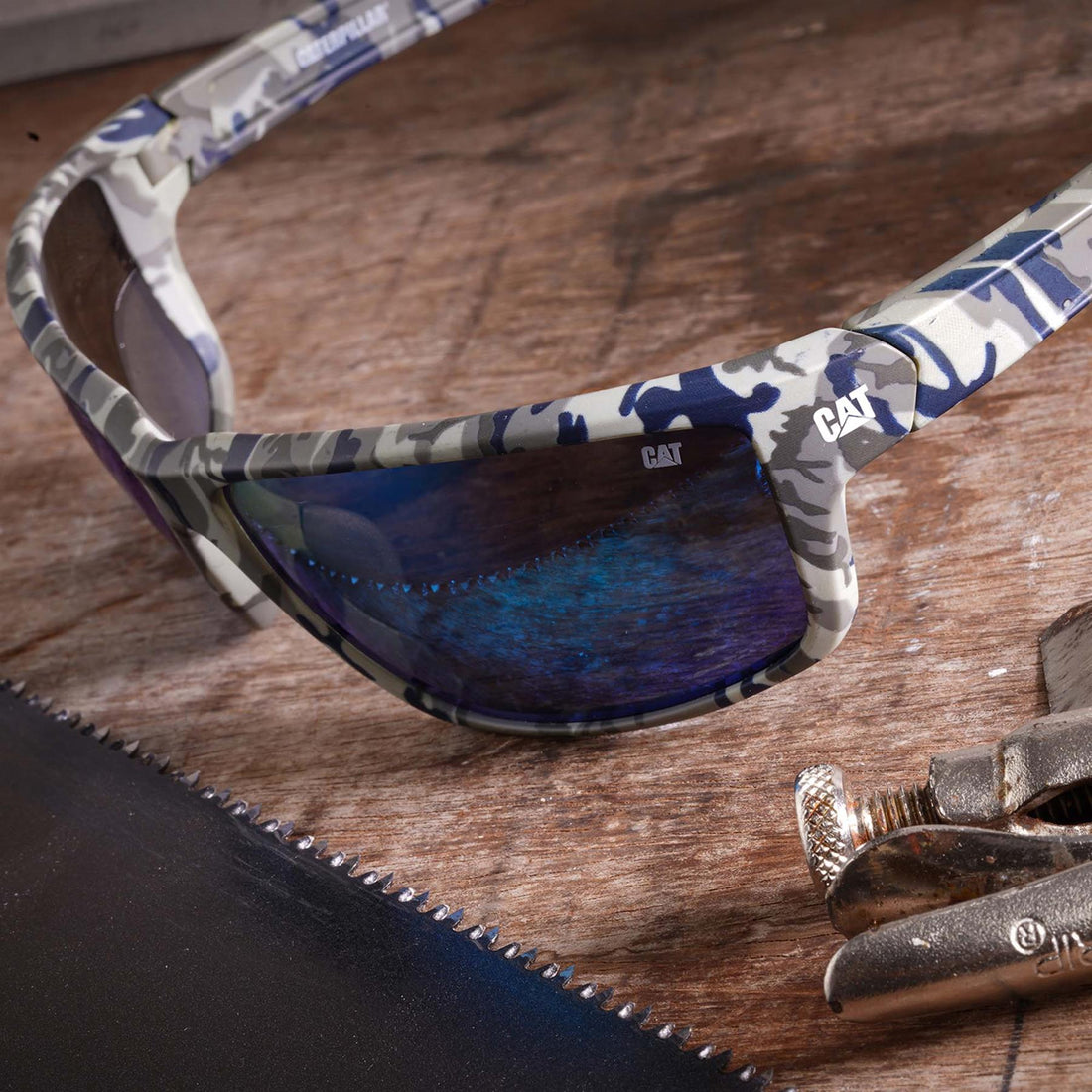 Caterpillar Sunglasses CTS-8020 119P Blue Camouflage Blue Mirror Polarized
