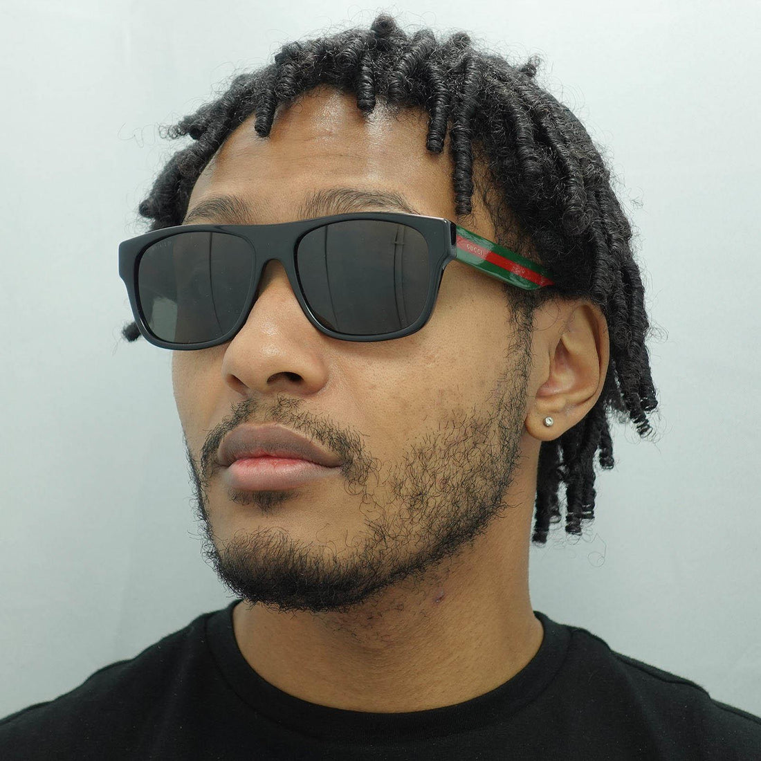 Gucci Sunglasses GG0341S 002 Black with Green and Red Stripe Grey