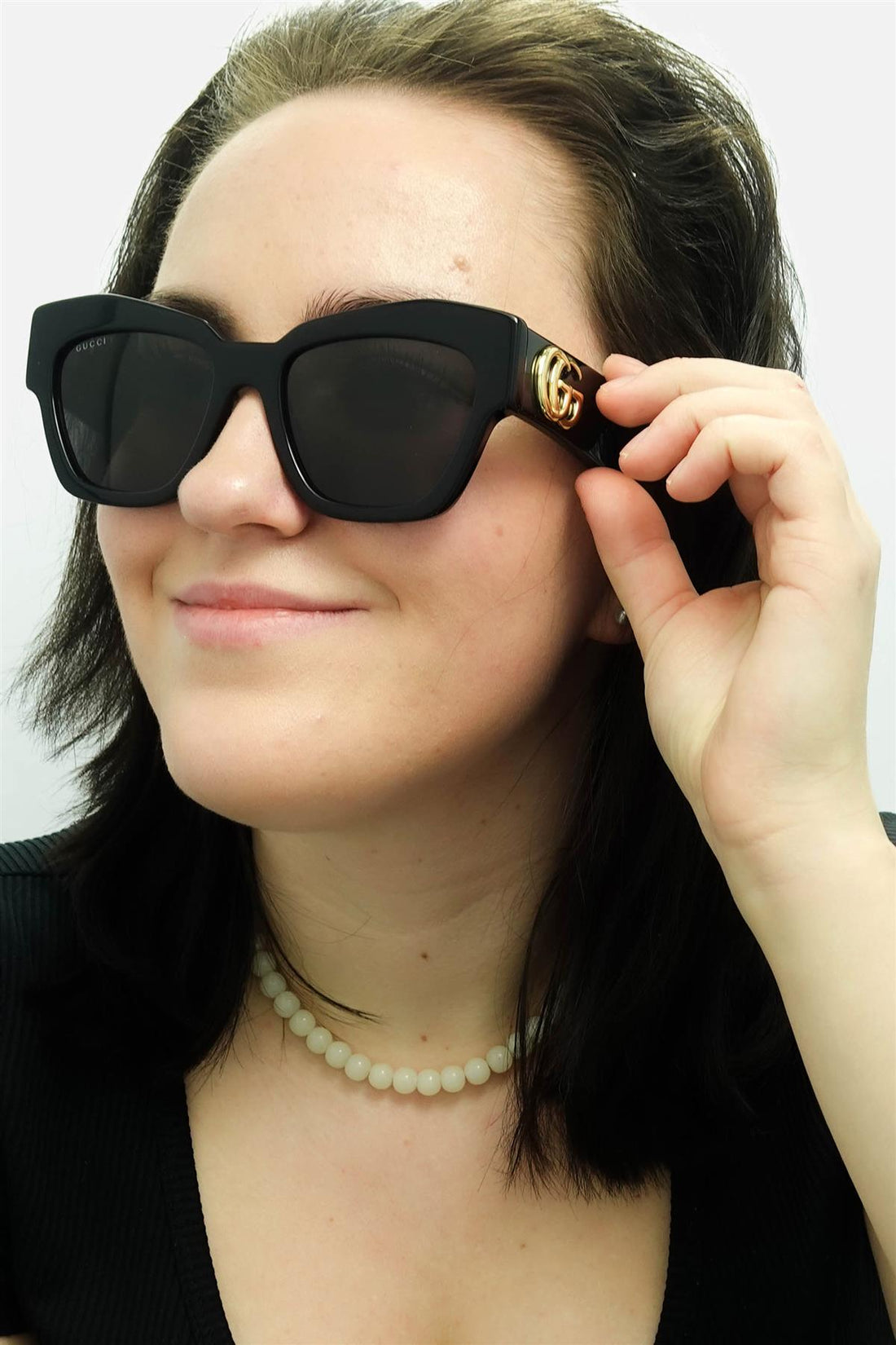 Gucci Sunglasses GG1422S 001 Shiny Black Grey
