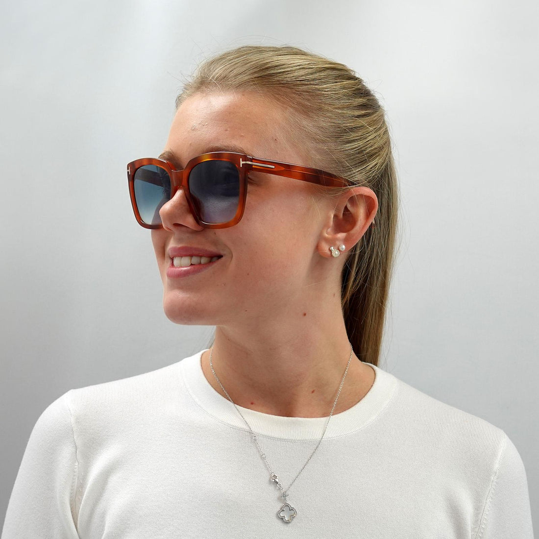 Tom Ford Sunglasses Amarra FT0502 53W Blonde Havana Gradient Blue