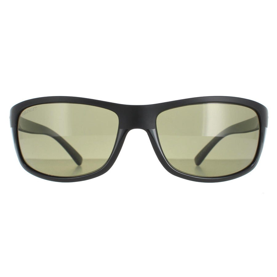 Serengeti Bormio Sunglasses Satin Shiny Black / Green Polarized 555nm PhD 2.0