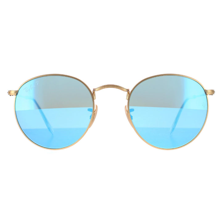 Ray-Ban Sunglasses Round Metal 3447 112/4L Gold Blue Polarized Flash Mirror