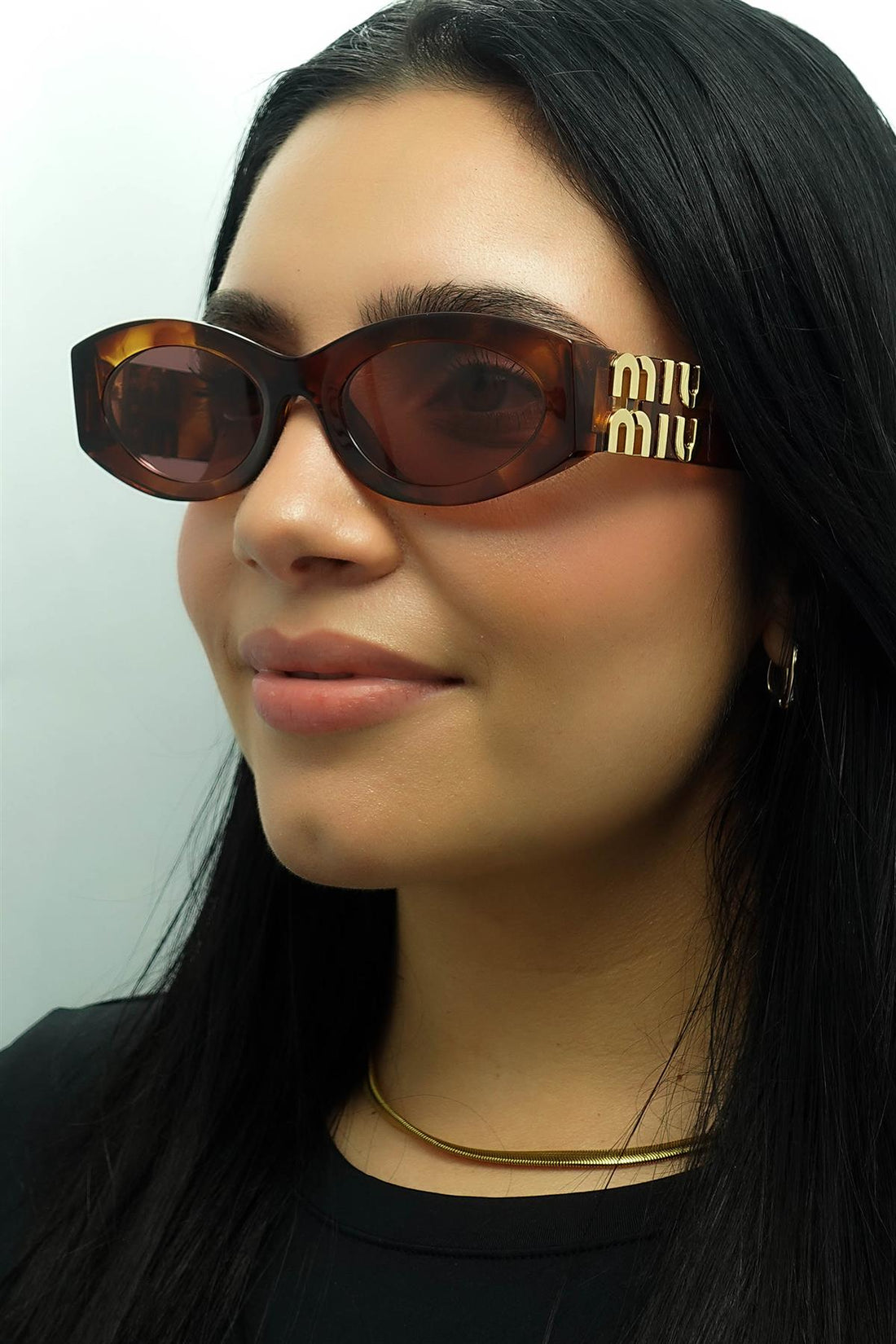 Miu Miu Sunglasses MU11WS 11Q08S Striped Tobacco Dark Violet