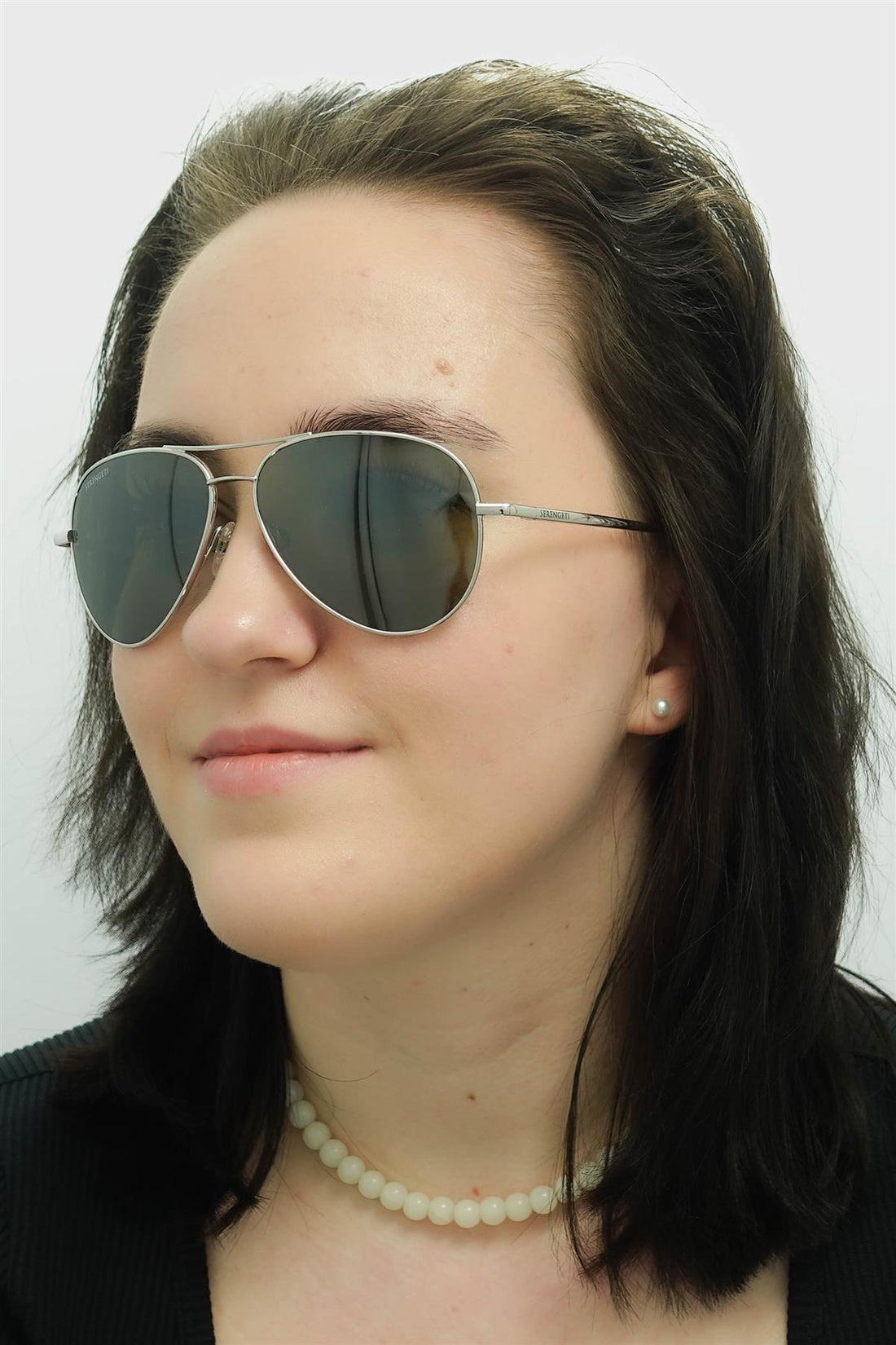 Serengeti Sunglasses Carrara Small SS016001 Shiny Silver Polarized Green 555nm