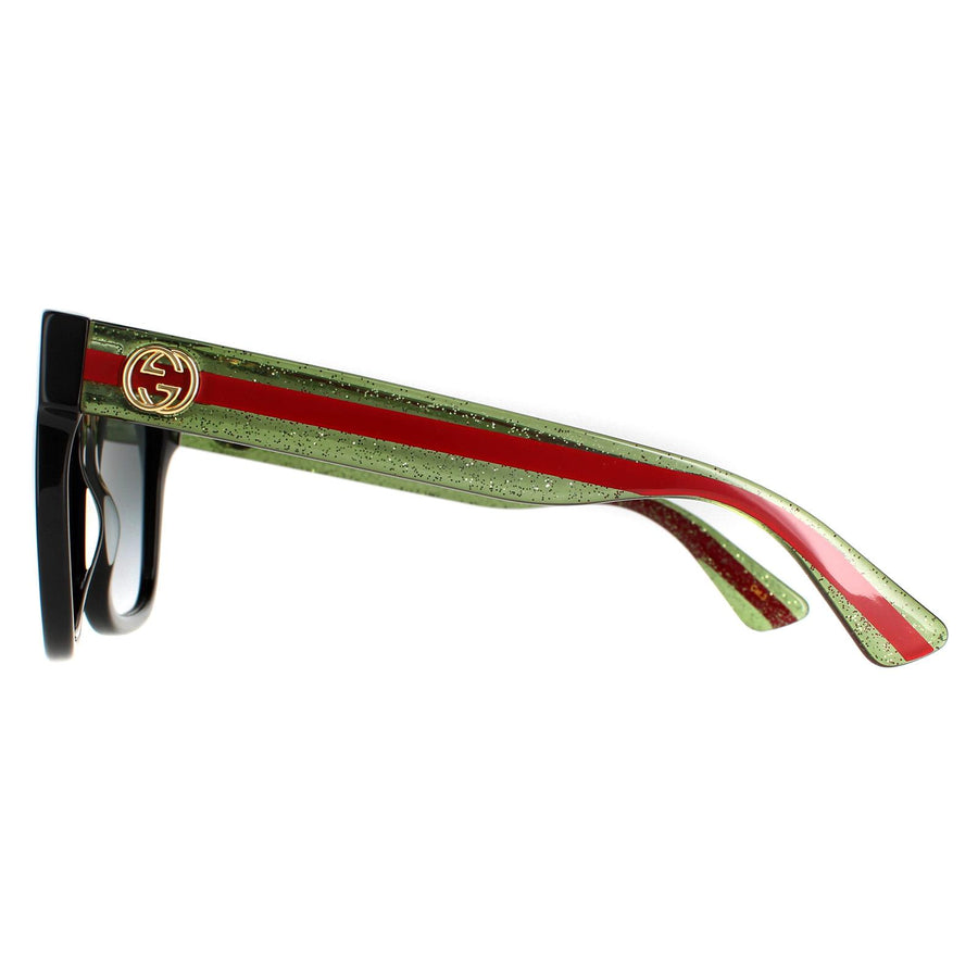 Gucci Sunglasses GG0034SN 002 Black With Green and Red Glitter Grey Gradient