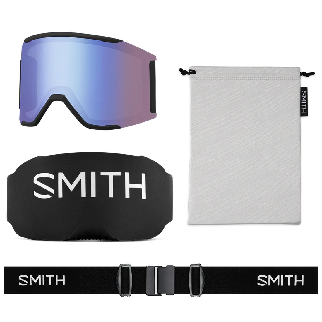 Smith Ski Goggles Squad Mag 0JX 4O Black ChromaPop Pro Photochromic Gold Mirror & CP Storm Blue Sensor Mirror