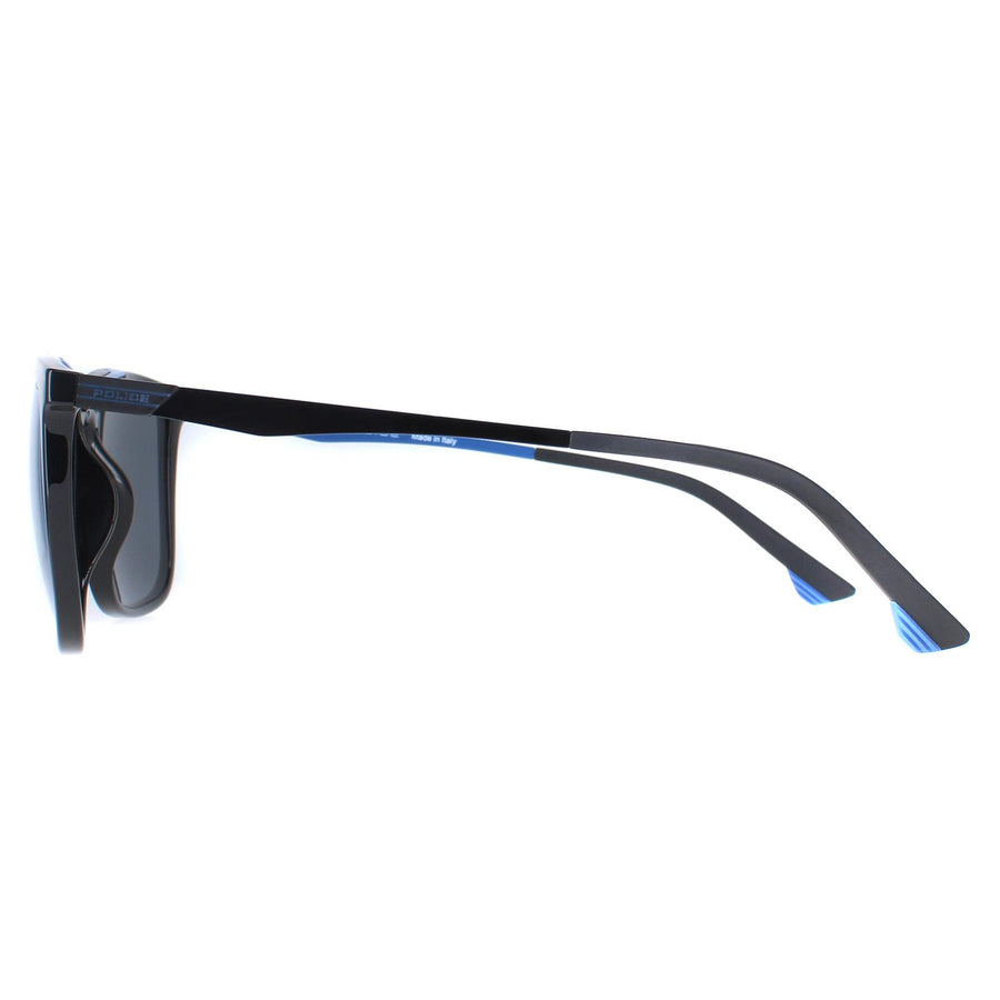 Police Sunglasses SPL770M Vibe 1 Z42B Shiny Black Smoke Mirror Blue
