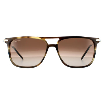 Salvatore Ferragamo Sunglasses SF966S 319 Striped Khaki Brown Gradient