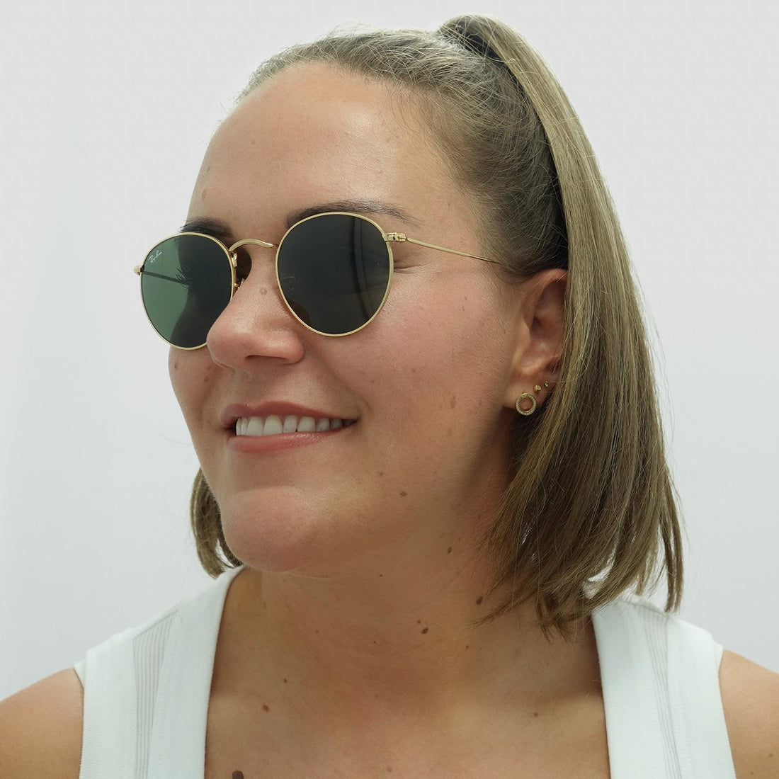 Ray-Ban Sunglasses Round Metal 3447 001 Gold Green 50mm