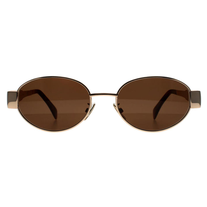 Celine Sunglasses CL40235U Metal Triomphe 28E Shiny Yellow Gold Brown Silver Mirror