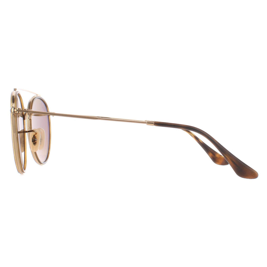 Ray-Ban Sunglasses Round Double Bridge 3647N 001/57 Gold Brown B-15 Polarized