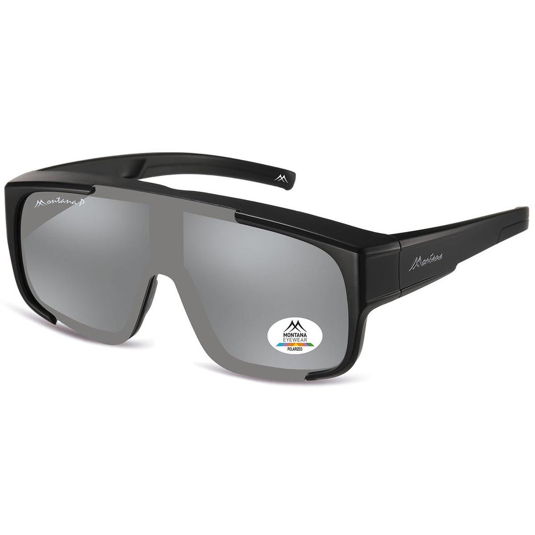 Montana Fit Over Glasses Sunglasses FO9 B Matte Black Silver Revo Mirror Polarized