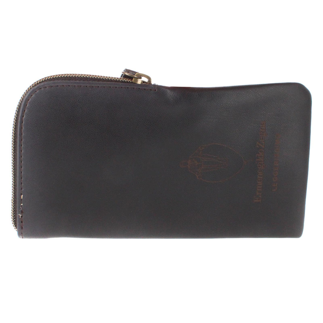 Ermenegildo Zegna Sunglasses Case Brown Leather Zipped Pouch with Cleaning Cloth