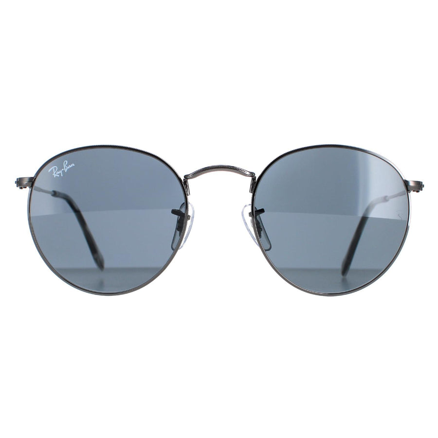 Ray-Ban Round Metal RB3447 Sunglasses Polished Gunmetal Grey Blue 50