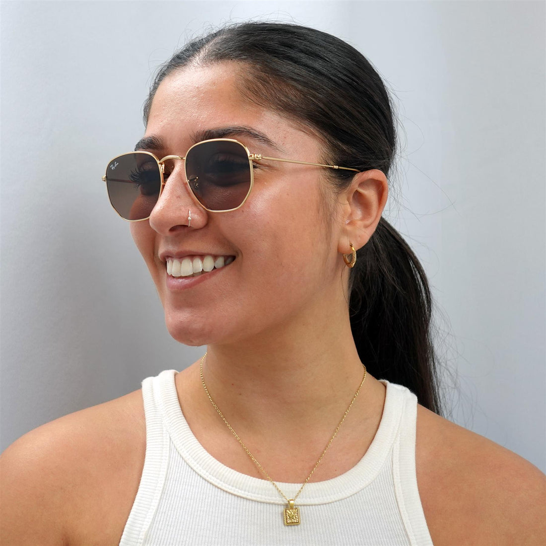 Ray-Ban Sunglasses Hexagonal RB3548N 912443 Polished Gold Brown Gradient