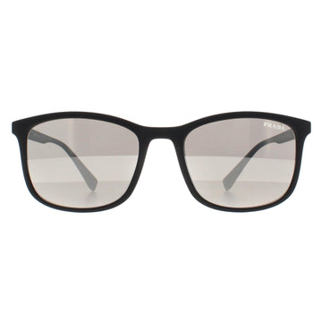 Prada Sport Sunglasses PS01TS DG02B0 Black Rubber Light Grey Silver Mirror