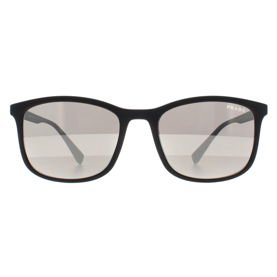 Prada Sport Sunglasses PS01TS DG02B0 Black Rubber Light Grey Silver Mirror