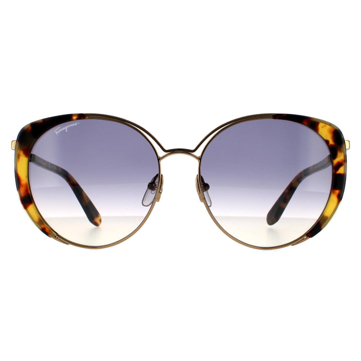Salvatore Ferragamo Sunglasses SF207S 766 Amber Gold Tortoise Blue Gradient