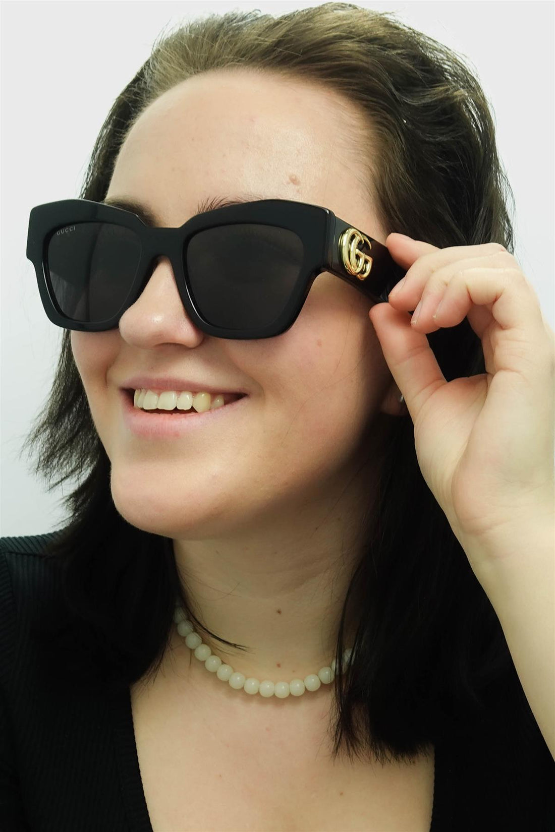 Gucci Sunglasses GG1422S 001 Shiny Black Grey