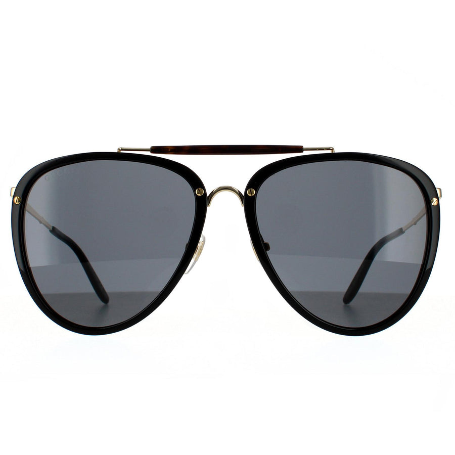 Gucci Sunglasses GG0672S 001 Shiny Black and Gold Grey