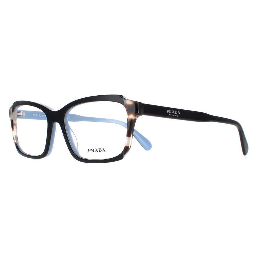 Prada Glasses Frames PR01VV KHR1O1 Top Black With Spotted Brown And Azure Women