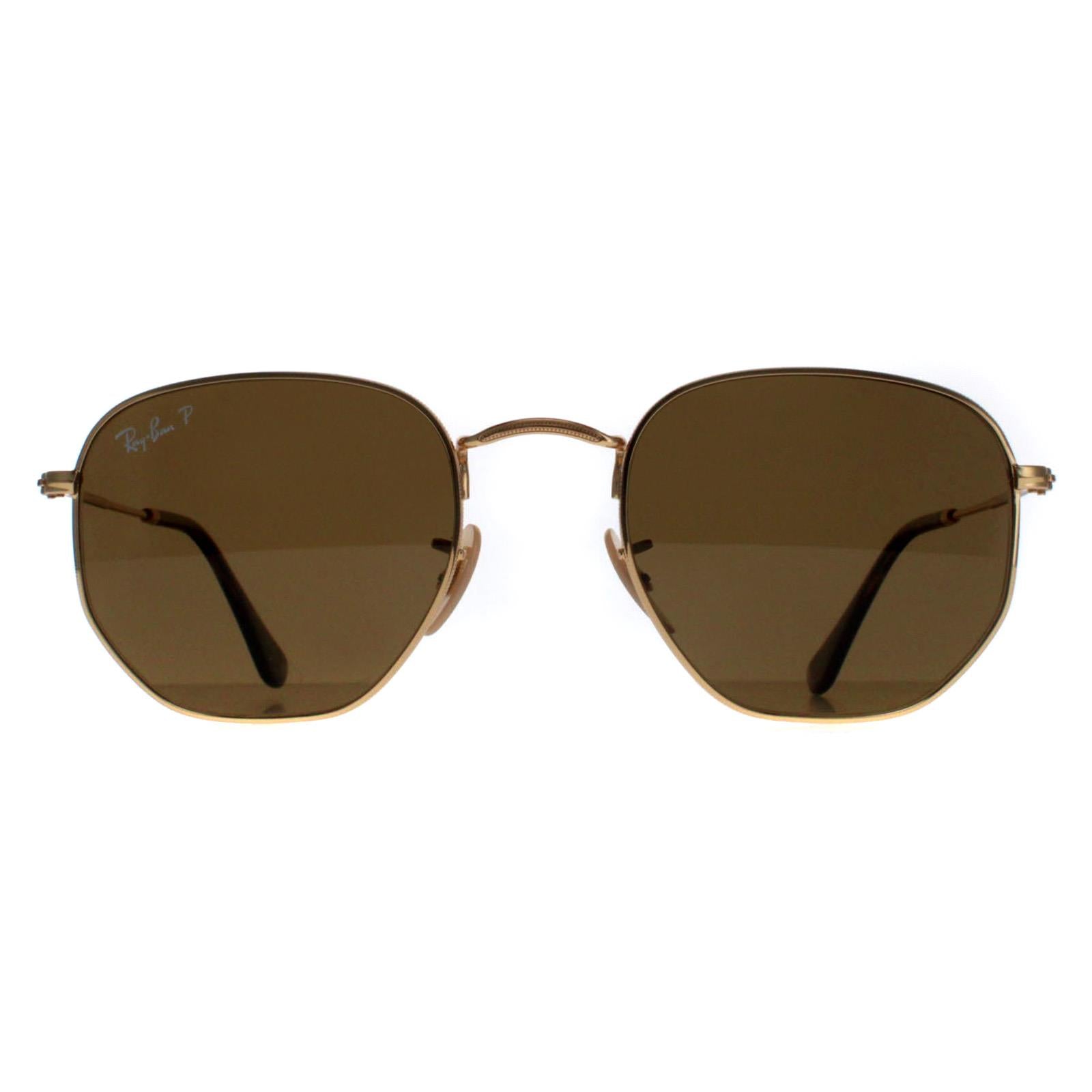 Ray-Ban Hexagonal 3548N Sunglasses - Gold Brown Polarized 51mm