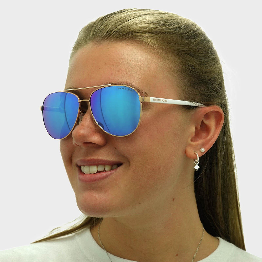 Michael Kors Sunglasses Hvar 5007 104525 Rose Gold White Blue Mirror