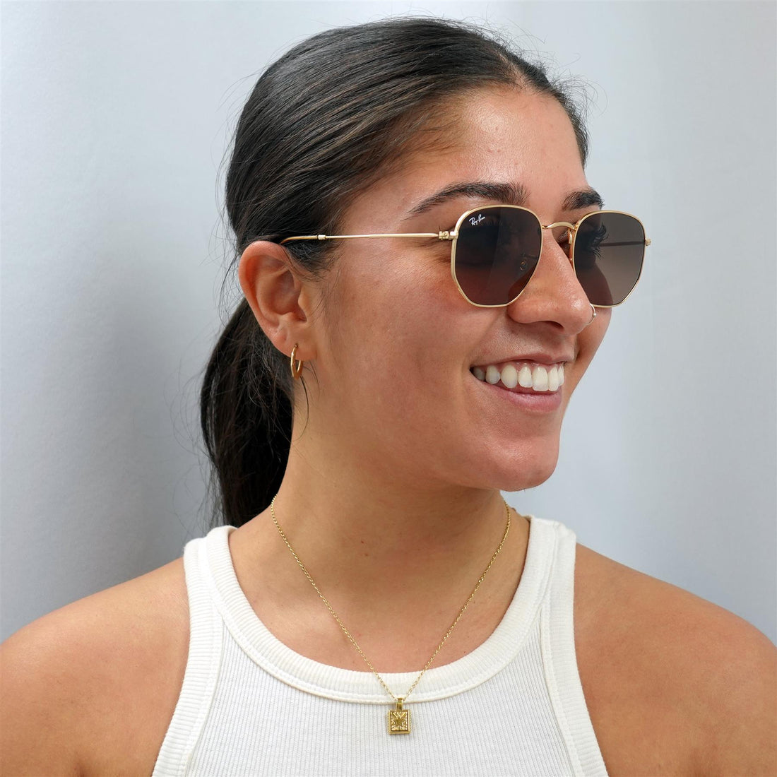 Ray-Ban Sunglasses Hexagonal RB3548N 912443 Polished Gold Brown Gradient