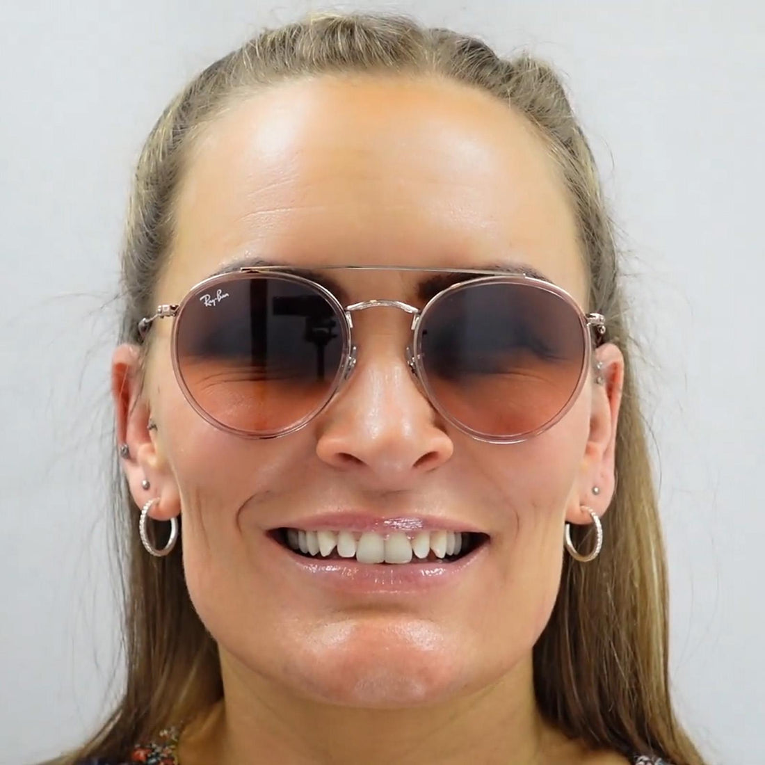 Ray-Ban Sunglasses Round Double Bridge 3647N 9069A5 Pink Pink Gradient Brown