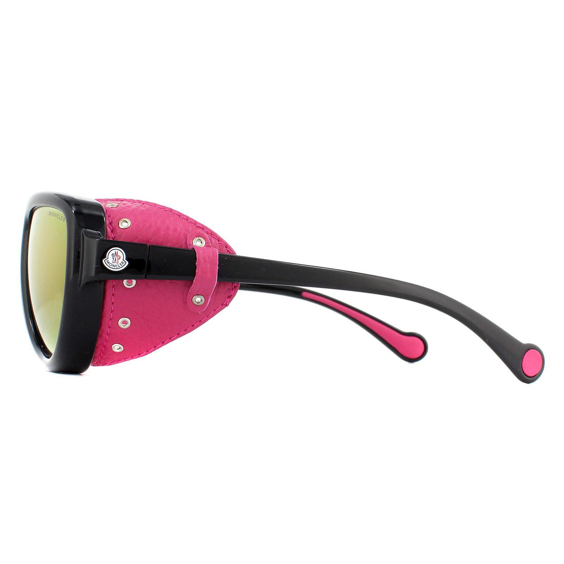 Moncler Sunglasses ML0089 01Z Shiny Black with Pink Leather Blue ...