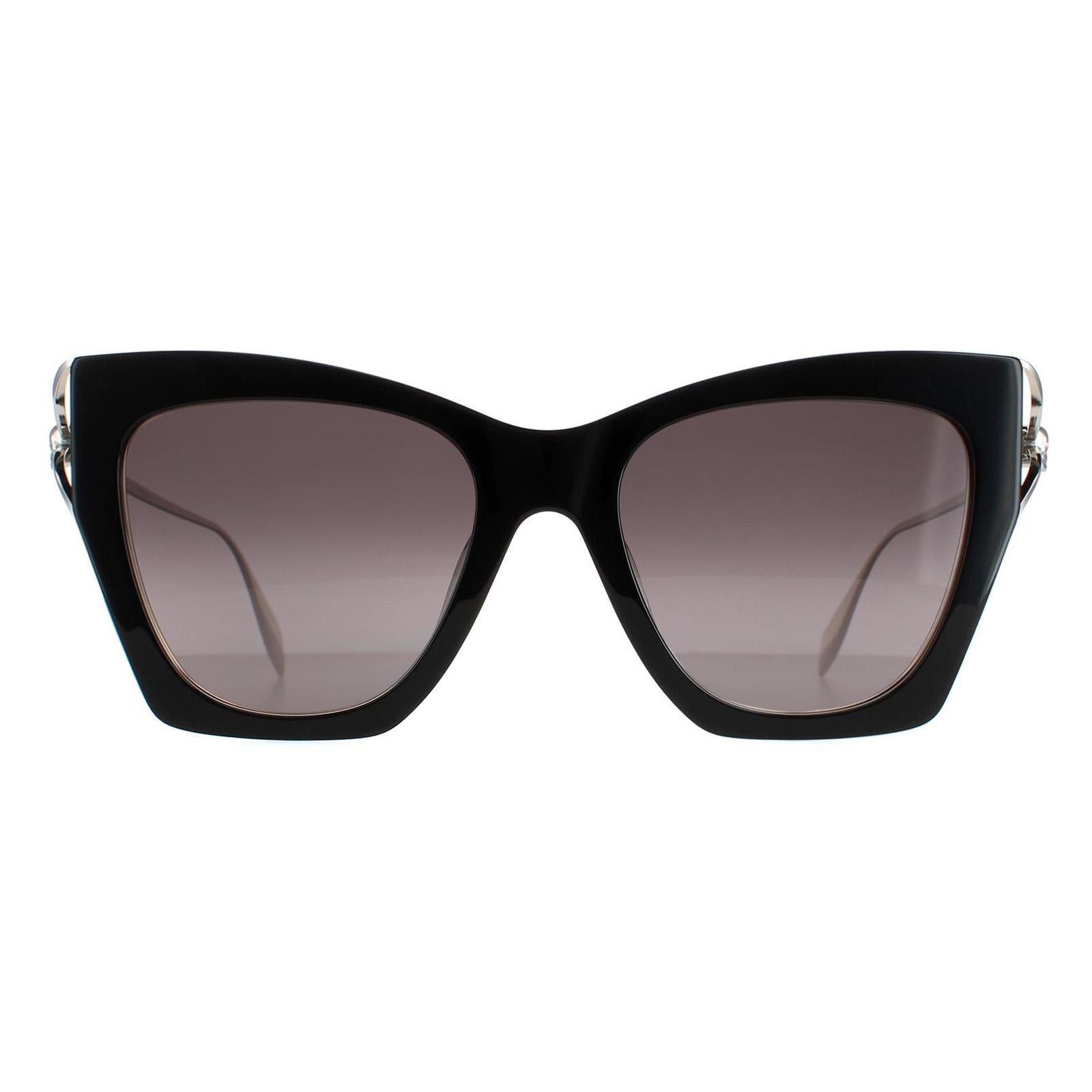 Alexander McQueen Sunglasses AM0375S 001 Black Silver Grey Gradient