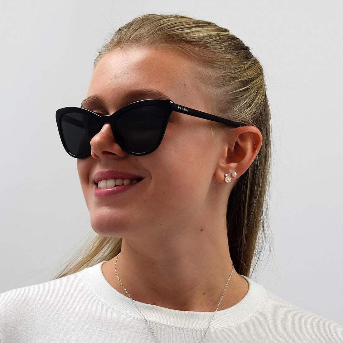 Prada Sunglasses PR01VS 1AB5S0 Shiny Black Grey