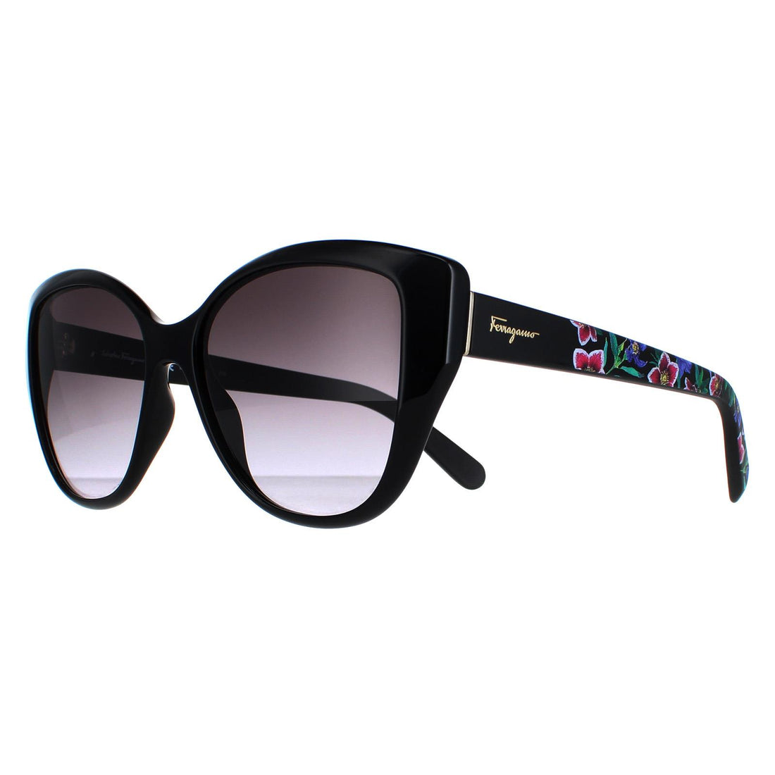 Salvatore Ferragamo Sunglasses SF912S 001 Black with Flower Print Grey Gradient