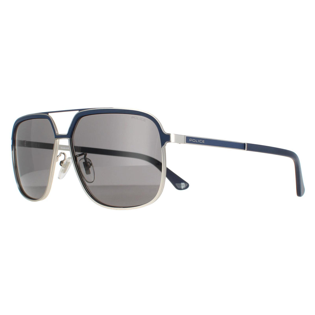 Police Sunglasses SPLA58C Record 3 0579 Matt Palladium and Dark Blue Blue Grey