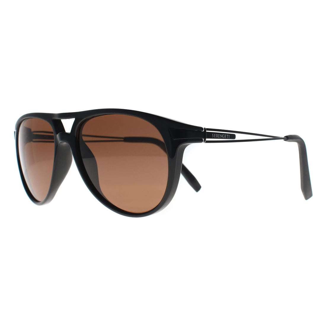 Serengeti Sunglasses Udine 7758 Shiny Satin Black Polarized Drivers Brown