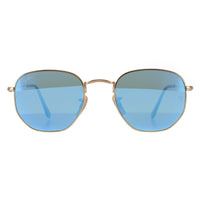 Ray-Ban Hexagonal RB3548N Sunglasses Gold Light Blue Gradient Mirror 54